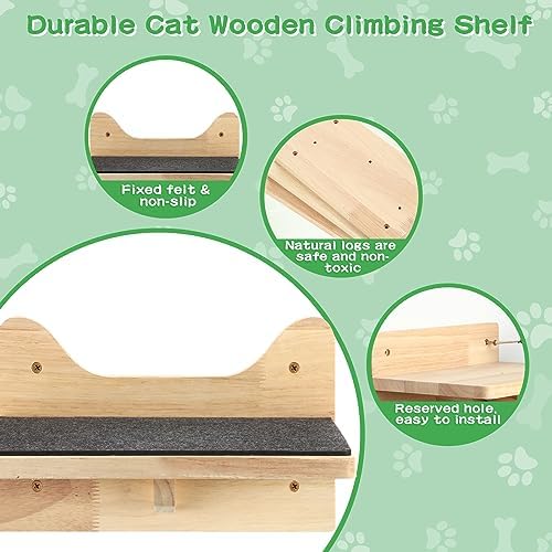 Lenwen 6 Set Cat Wall Shelves, Wood Cat Climbing Step, Wall Mounted - Image 5