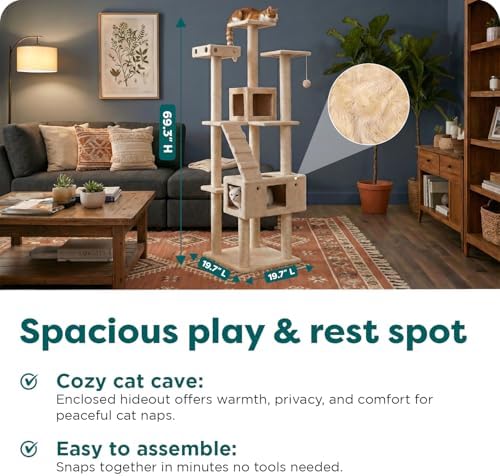 FurHaven 69.3" Tall Cat Scratching Post Tower - Image 3