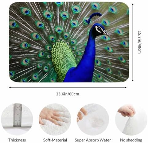 Peacock Bathroom Mat Rugs Beautiful Bird Peacock and Green Feathers Microfiber - Image 3