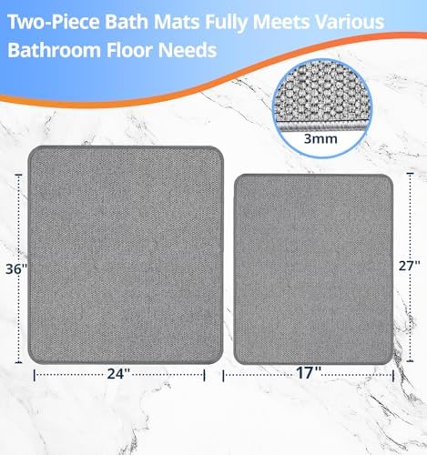 HOMTEB Bathroom Rugs Sets 2 Piece, Thin Bath Mat Absorbent Quick Dry, Machine - Image 2