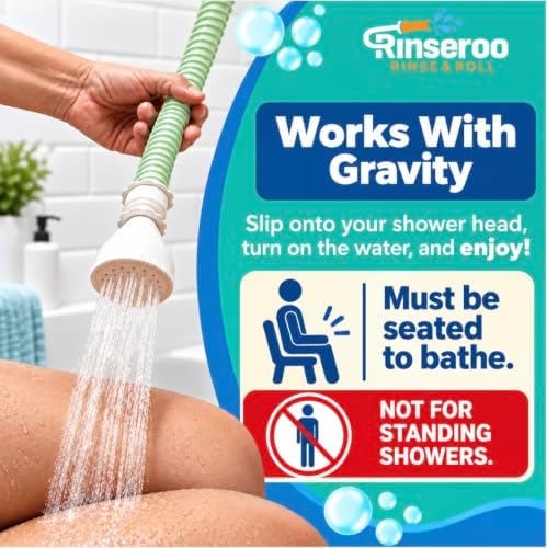 Rinseroo: Seated Bathing Hose. Slip-On Handheld Shower Attachment w/Spray Head. - Image 4