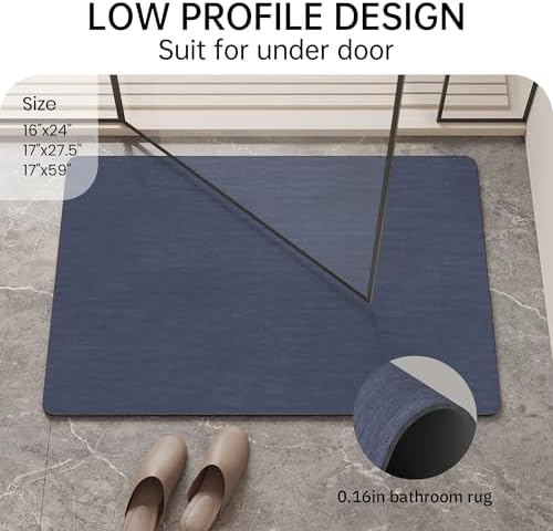 Mecko Bath Mat 24"x48", Ultra Thin Bathroom Rug fit Under Door Navy Blue - Image 2
