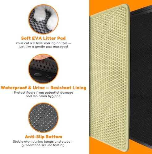 Cat Litter Mat 24"x16", Double Layer EVA Litterbox Mat Cream - Image 3