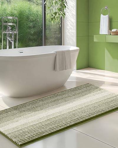 BSICPRO Large Chenille Bathroom Rugs Runner, 20x47 Striped Bath Mats by BSICPRO