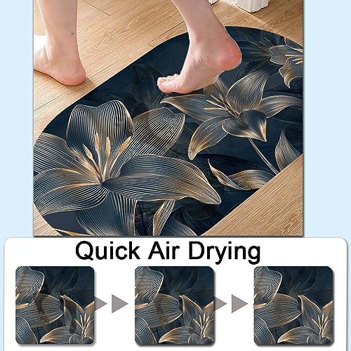 Abstract dark art flowers in golden line Super Absorbent Quick-Drying Bathroom - Image 5