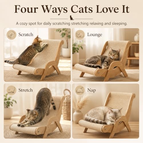 Cat Scratch Lounger Chair, Wooden Sisal Scratching Bed，Replacement pad - Image 2