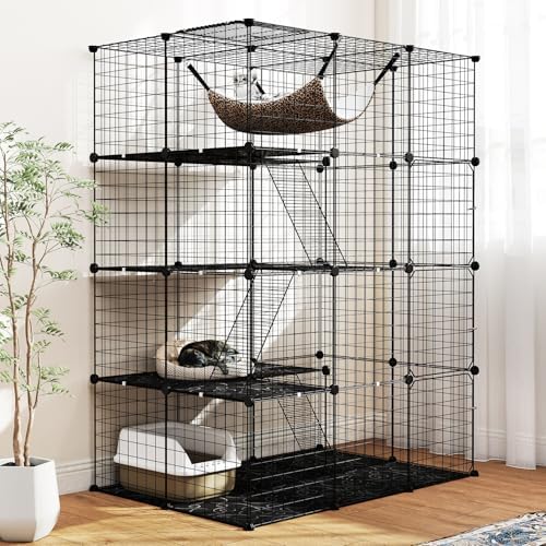Tangkula Cat Cages Indoor, 3 Ladders, Detachable Metal Wire Kennel by TANGKULA