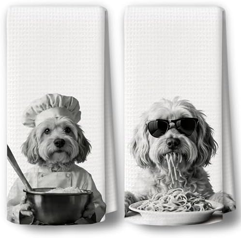 Dog Kitchen Towels Decor Set of 2 by BCUANGD