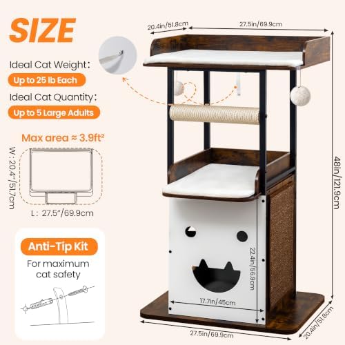48in Wood Modern Cat Tree for Large Indoor Cats - Image 6
