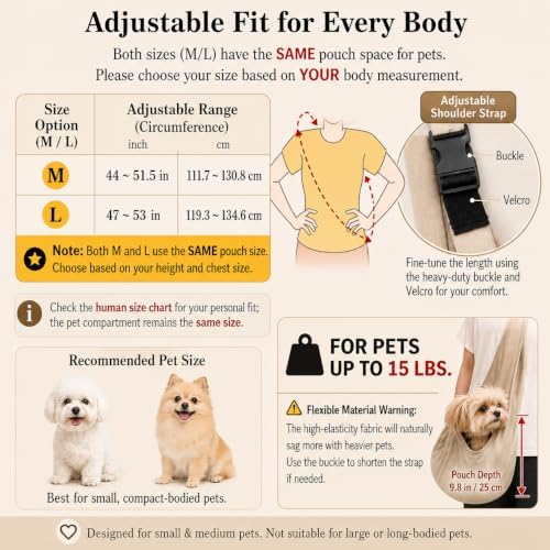 Dog Sling Carrier for Small Dogs up to 15 lbs, Hands-Free, Size M - Image 2