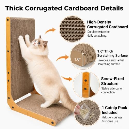 PatiencET L Shape Cat Scratcher, 26 Inch Cardboard Scratch Pad - Image 4