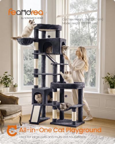 Feandrea Large Cat Tree, 79.5" Tall Sturdy Cat Tower - Image 2