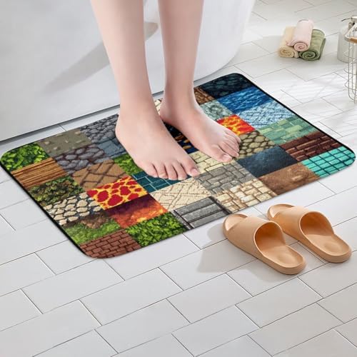 Manfei Video Game Bathroom Rug, Pixelated Themed Game Non Slip Bath Mat - Image 4