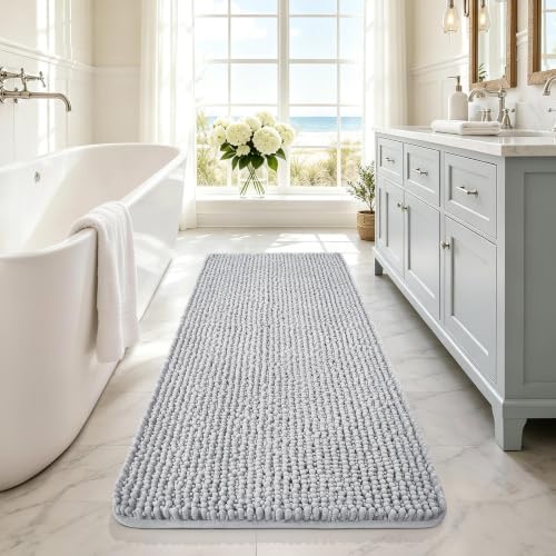 Ophanie Grey Bathroom Runner Rugs 60x24, Soft Chenille Bath Mat, Non Slip by Ophanie
