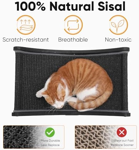 FUKUMARU Sisal Cat Scratcher Bed, Solid Wood Cat Hammock - Image 3