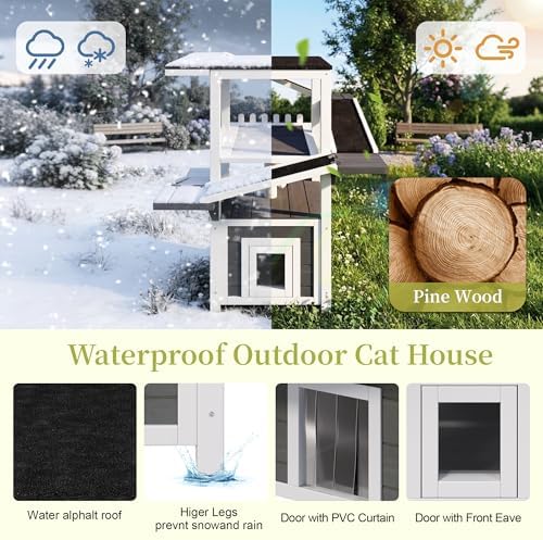 4-Tier Outdoor Cat House, Pine Wood Climbing Tower - Image 5