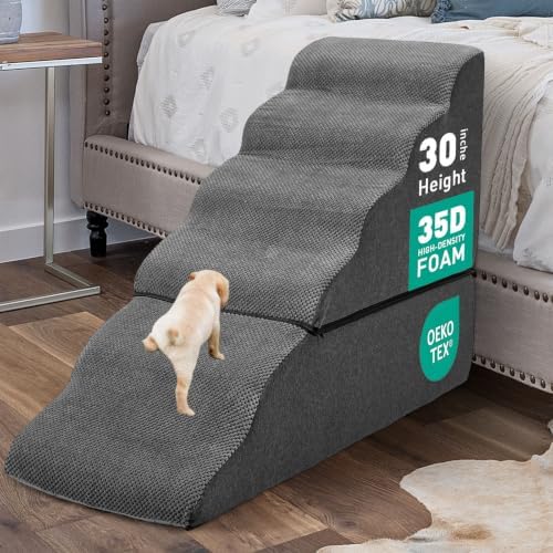 6-Step Dog Stairs Steps for High Bed 30" H, Dark Grey by MALOROY