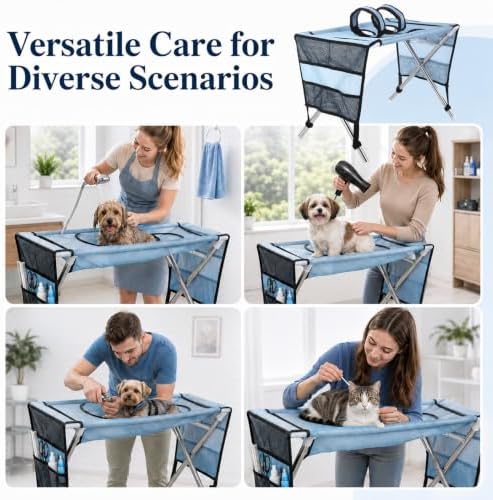 Dog Grooming Hammock, Foldable Pet Table w/ Stainless Steel Stand & Mesh - Image 5
