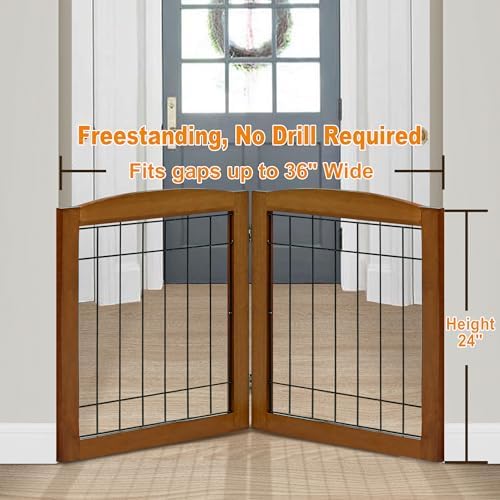 LZRS 2-Panel Freestanding Foldable Wood Dog Gate – Solid Wood & Steel Wire - Image 2