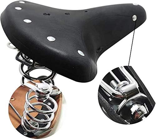 UNISTRENGH English Vintage Bicycle Saddle Touring City Saddle Comfortable Comfort Leather Bicycle Seat with Spring Rivets for Women Men