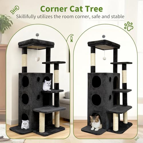 48" Cat Apartment Cat Tree, 3 Cozy Cat Condos, Dark Gray - Image 3