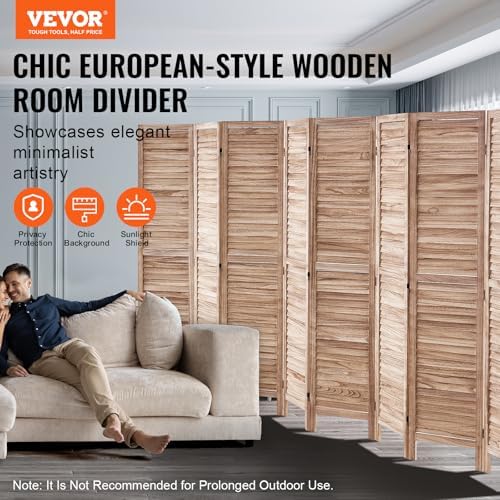 VEVOR Wood Room Divider, 8 Panel Wood Folding Privacy Screen, 66.9 Inches Tall - Image 2