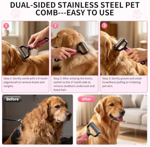 Pet Deshedding Brush & Dematting Comb Set - Image 4