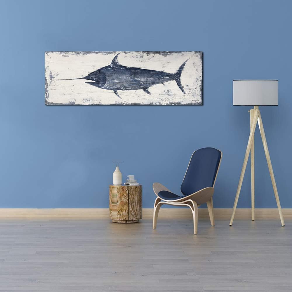 Yihui Arts Fish Canvas Art Wall Decor Blue Marlin Bursts Pictures for Living Room Contemporary Paintings Artwork House Decor