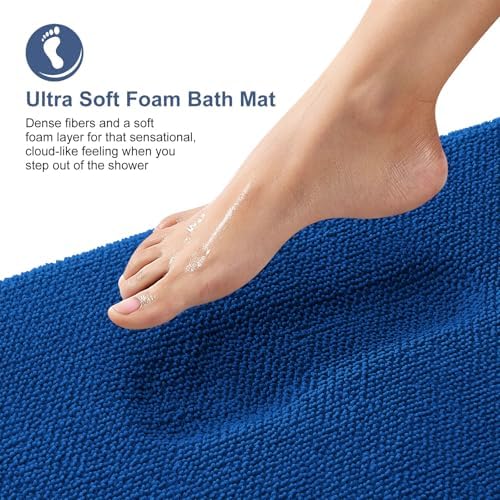 OLANLY Memory Foam Bathroom Rugs 36x24, Absorbent Bath Mat, Deep Navy Blue - Image 2