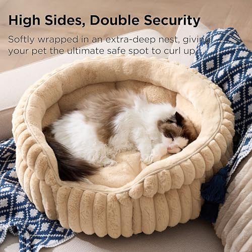 Bedsure ComfyFleece® Washable Cute Large Cat Bed, Soft Round Puppy Bed - Image 3