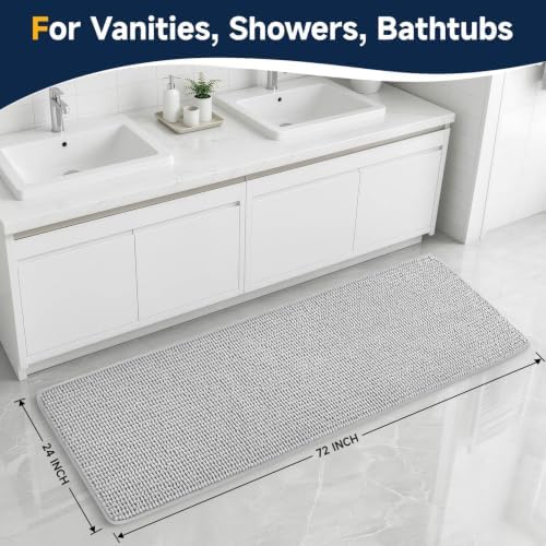 Ophanie Grey Bathroom Runner Rugs 72x24, Soft Chenille Bath Mat, Non Slip - Image 2