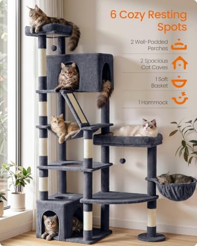 Feandrea Large Cat Tree, 74.1" Tall Sturdy Cat Tower - Image 3