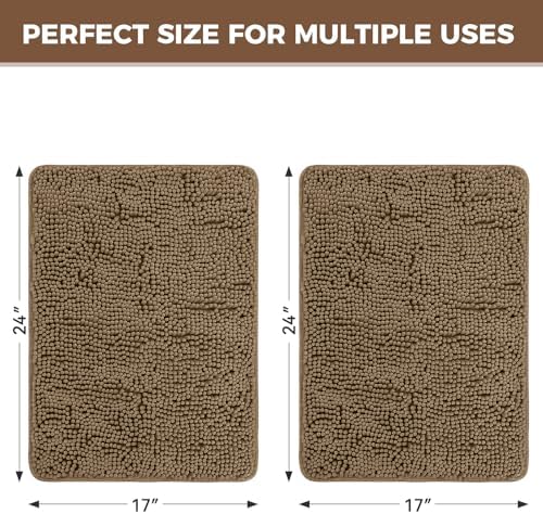 Bcoimo Bath Rug Mat Sets, 2 Piece Extra Soft Chenille Tan Bathroom Mat Set - Image 2
