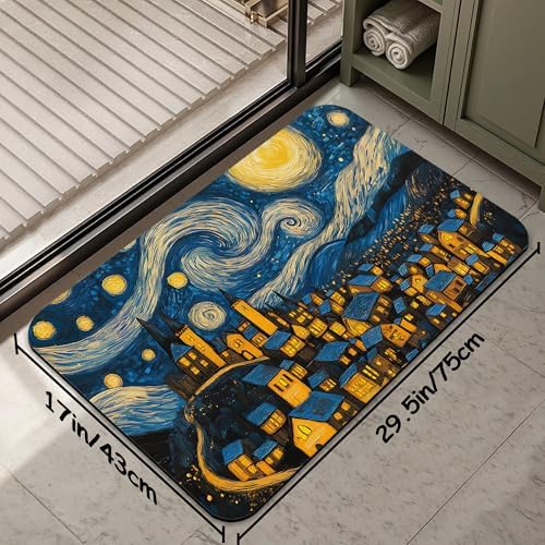 Bathroom Rug 29.5"x17", Night Sky Village Bath Mat - Image 2