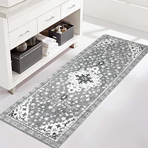 Uphome Boho Vintage Bathroom Rug Runner Gray Non-Slip Soft Long Bath Mat - Image 6