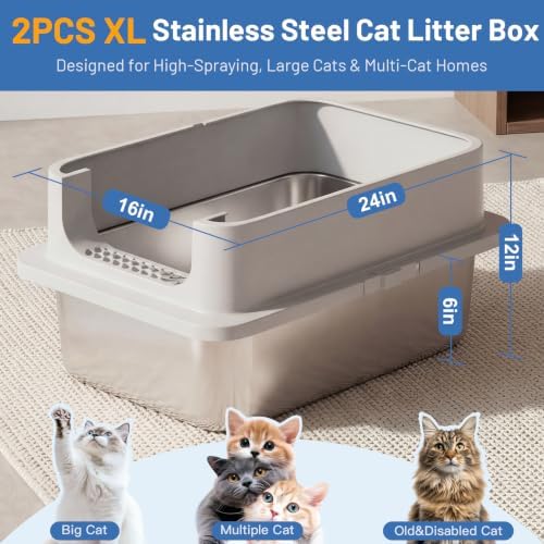 Jotesnew 2 Pack XL Stainless Steel Cat Litter Box - Image 3