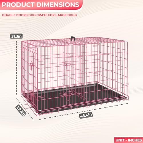 FDW | 48" Foldable Metal Dog Crate | Pink | Cage - Image 7