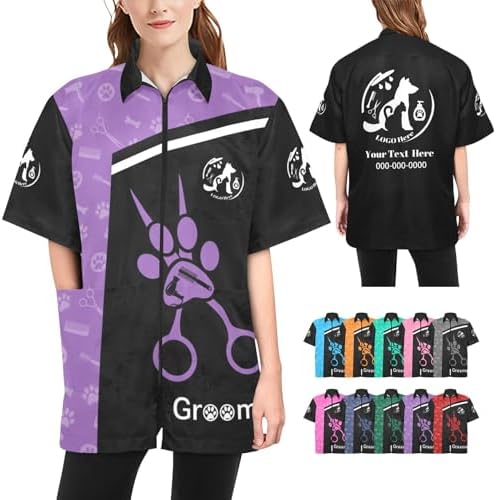 Custom Pet Grooming Smock, Personalized Dog Groomer Jacket by Cowcute