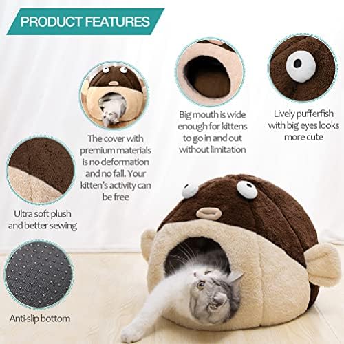 Cat Beds for Indoor Cats-Cat Bed Cave, Cute Lively Pufferfish Shape - Image 3