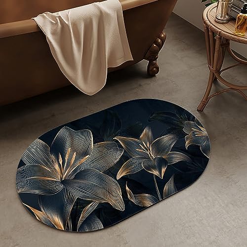 Abstract dark art flowers in golden line Super Absorbent Quick-Drying Bathroom - Image 2