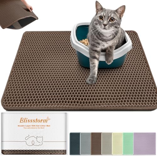 Cat Litter Mat 35"x24", Double Layer EVA Litterbox Mat Brown by BLISSSTORM