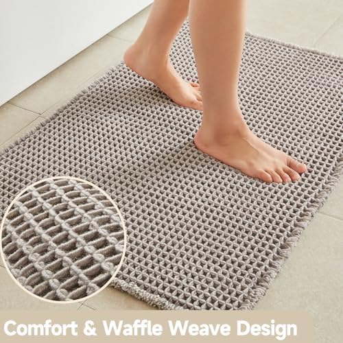 TYUU Waffle Bath Mat, Small Boho Bathroom Rugs Non Slip 24x16 Light Grey - Image 4