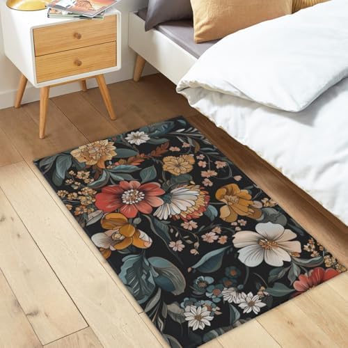 Giwawa Vintage Floral Bath Rug Boho Flower Bathroom Mat Soft Quick Dry Non Slip - Image 2