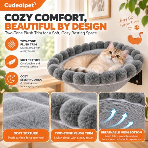 Cat Wall Hammock, Wall Mounted Foldable Plush Bed, 17 x 16 in - Image 6