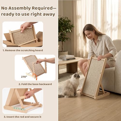 XiaZ Sisal Cat Scratcher, Replaceable Sisal Mat and Angled Scratch Pad - Image 2