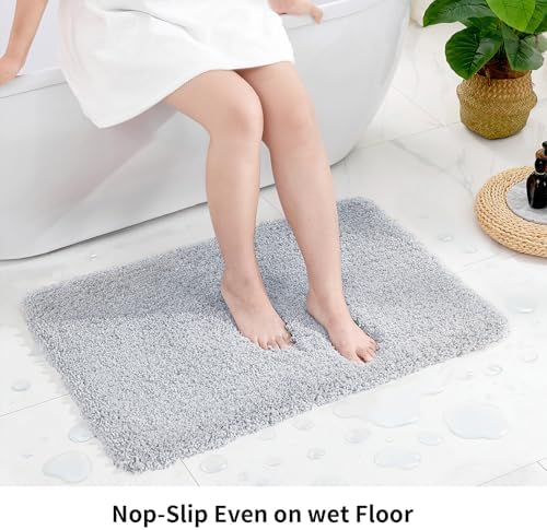 Disolla Silver Grey Bathroom Rugs 20x32, Non-Slip Plush Thick Bath Mat - Image 3