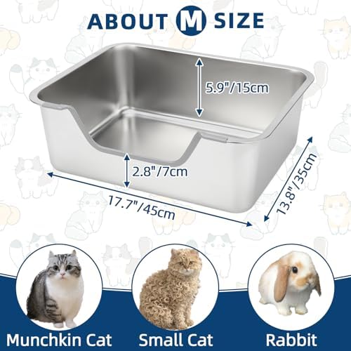 FHTONGE Low Entry Thickened Stainless Steel Cat Litter Box - Image 4