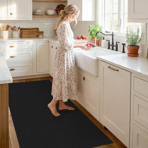 3x5 Washable Bath Mat: Non Slip Soft Waffle Textured Area Rug Black - Image 3