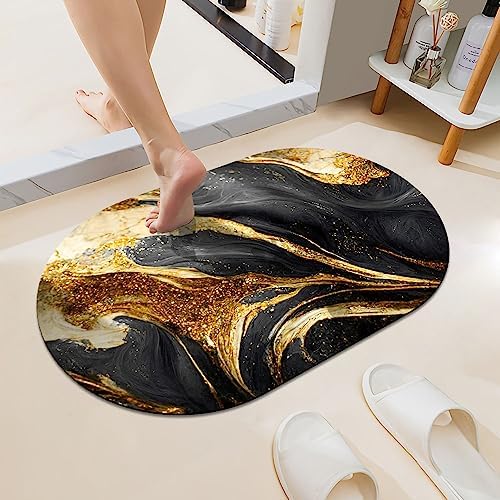 Black Grey Gold Marble Texture Super Absorbent Quick-Drying Bathroom Mat Rug - Image 2