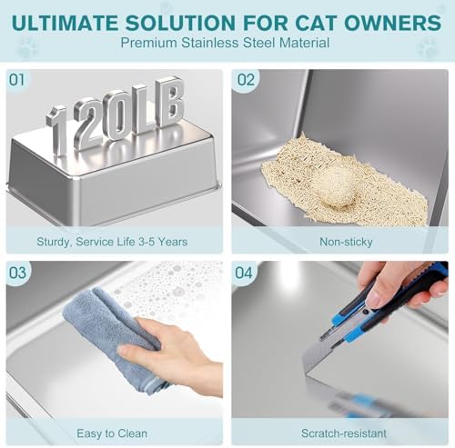 2PACK Stainless Steel Cat Litter Box, Metal Kitty Litter Box - Image 5